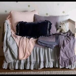 Bella Notte Linen Whisper Crib Skirt In Sterling Silver NWOT‎